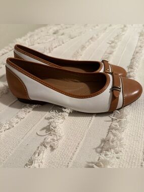 Clarks Two-Tone Brown and White Leather Ballet Flats
